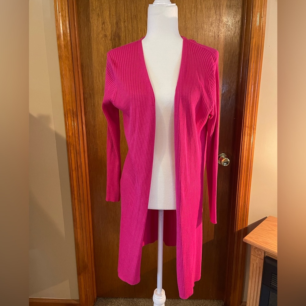 Vila Milano Ribbed Cardigan Sweater Longline Open Front Split Hem